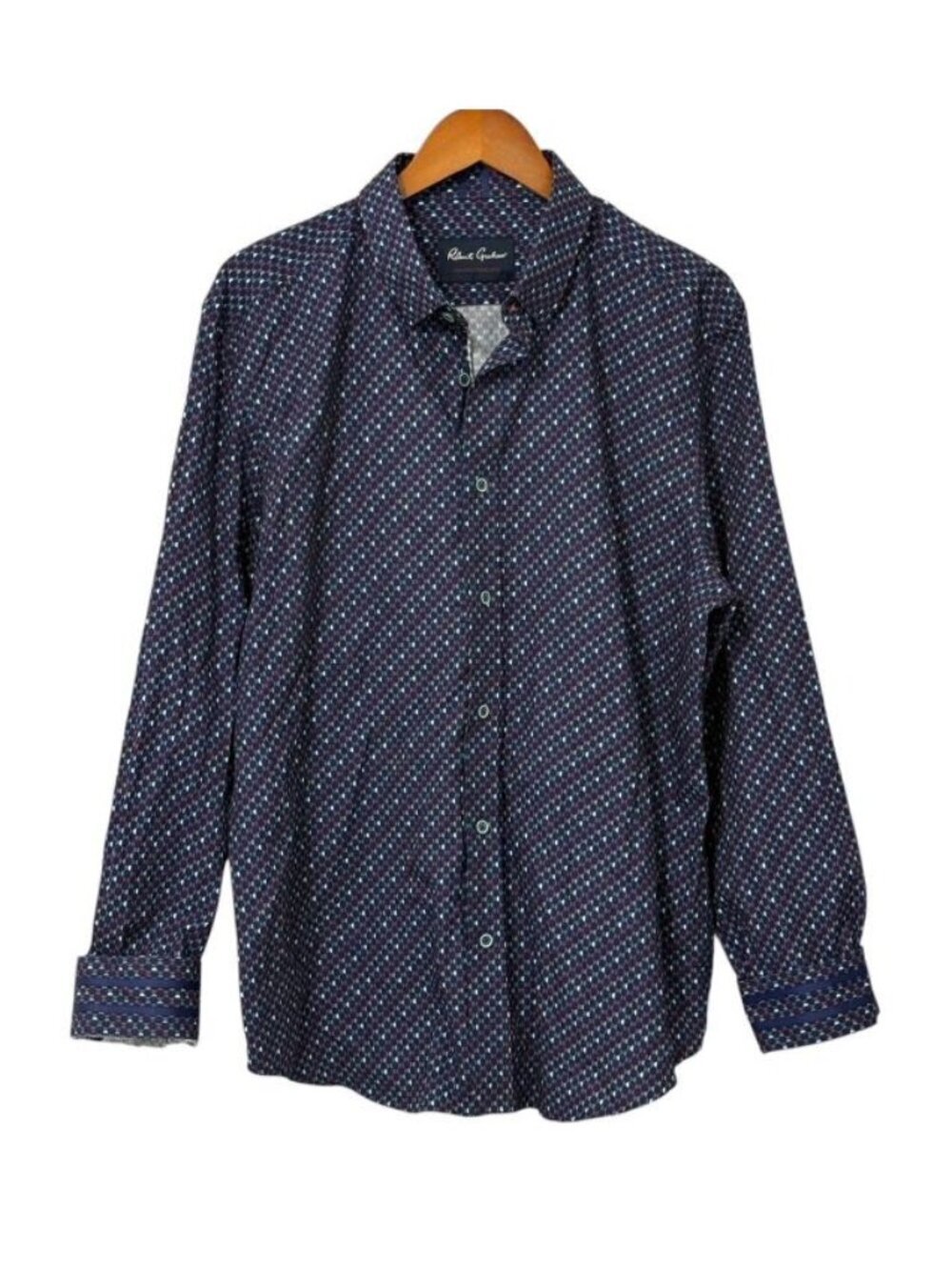 Robert Graham Men's Tailored Fit Shirt Flip Cuff Multicolor Geometric Size 2XL